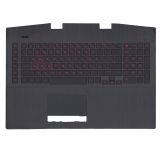Клавиатура (топ-панель) для ноутбука HP Omen 17-CB черная с черным топкейсом и красной подсветкой