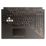 Клавиатура (топ-панель) для ноутбука Asus GL504GW, GL504GS черная с черным топкейсом, с RGB подсветкой и тачпадом (с разбора)