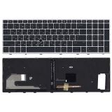 Клавиатура для ноутбука HP EliteBook 850 G5 755 G5 черная с серой рамкой и подсветкой