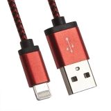 USB Дата-кабель Cable для Apple 8 pin круглый в оплетке с металл. разъемами 1 м., красный