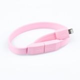 USB кабель для Apple iPhone, iPad, iPod 8 pin плоский (браслет) розовый, европакет LP
