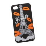 Силиконовый чехол Париж для Apple iPhone 4, 4s черный, оранжевые губки