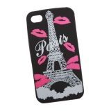 Силиконовый чехол Париж для Apple iPhone 4, 4s черный, розовые губки