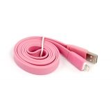 USB кабель для Apple iPhone, iPad, iPod 8 pin плоский широкий розовый, европакет LP