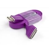 USB кабель для Apple iPhone, iPad, iPod 30 pin плоский широкий сиреневый, европакет LP