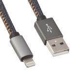 USB Дата-кабель для Apple 8 pin в джинсовой оплетке синий, коробка
