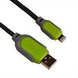 USB Дата-кабель KS-U505 для Apple 8 pin, в жесткой оплетке, зеленый, серый