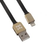 USB Дата-кабель Hermes для Apple 8 pin плоский черный с золотым