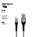 Кабель USB Earldom EC-076C Type-C 3A 1м нейлон (серый)