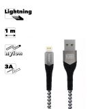 Кабель USB Earldom EC-076I Lightning 8-pin 3A 1м нейлон (серый)