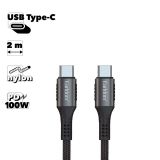 USB-C кабель Earldom EC-103 Type-C, PD 100W, 2м, нейлон (черный)