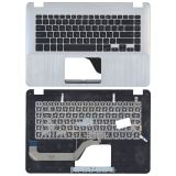 Клавиатура (топ-панель) для ноутбука Asus X505 черная с серебристым топкейсом