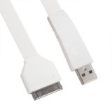 USB кабель для Apple iPhone, iPad, iPod 30 pin плоский широкий белый, коробка LP