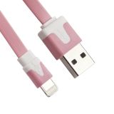 USB кабель для Apple iPhone, iPad, iPod 8 pin плоский узкий розовый, коробка LP