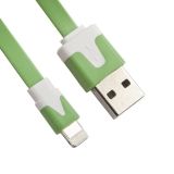USB кабель для Apple iPhone, iPad, iPod 8 pin плоский узкий зеленый, коробка LP