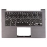 Клавиатура (топ-панель) для ноутбука Asus TAICHI31 черная с темно-серым топкейсом, с подсветкой и тачпадом (с разбора)
