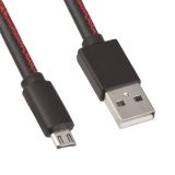 USB Дата-кабель Micro USB в кожаной оплетке 1м (черный/коробка)