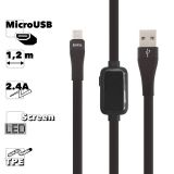 USB кабель HOCO S4 Timing MicroUSB, 2.4А, LED дисплей, 1.2м, TPE (черный)