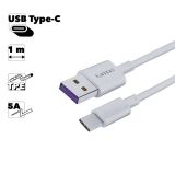 USB кабель Earldom EC-080C Type-C, 5A, 1м, TPE (белый)