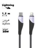 USB-C кабель Earldom EC-113 Lightning 8-pin, PD 20W, 1.2м, нейлон (черный)