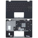 Клавиатура (топ-панель) для ноутбука Asus E210MA черная с синим топкейсом