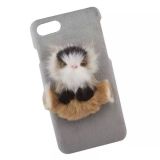 Защитная крышка для iPhone SE 2, 8, 7 меховая Кошка (серая)