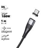 USB-C кабель HOCO U99 Vortex Type-C, 5А ,PD100W, магнитный, 1м, нейлон (черный)
