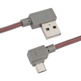 USB кабель "LP" Micro USB Г-коннектор оплетка леска (красный/блистер)