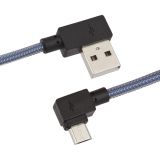 USB кабель "LP" Micro USB Г-коннектор оплетка леска (синий/блистер)