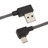 USB кабель "LP" Micro USB Г-коннектор оплетка леска (черный/блистер)