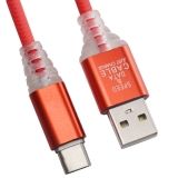 USB кабель "LP" Type-C "Змея" LED TPE (красный/блистер)