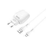 Блок питания (сетевой адаптер) HOCO C78A 2xUSB, 2.4A с кабелем micro USB (белый)