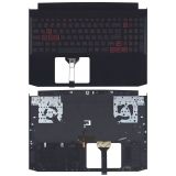 Клавиатура (топ-панель) для ноутбука Acer Nitro 5 AN515-57 черная с черным топкейсом, с подсветкой (с разбора)