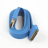 USB кабель для Apple iPhone, iPad, iPod 30 pin плоский широкий синий, европакет LP