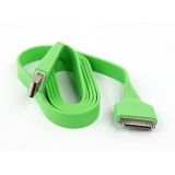USB кабель для Apple iPhone, iPad, iPod 30 pin плоский широкий зеленый, европакет LP