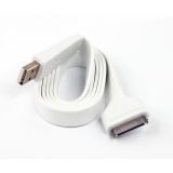 USB кабель для Apple iPhone, iPad, iPod 30 pin плоский широкий белый, европакет LP