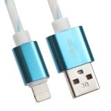 USB кабель для Apple iPhone, iPad, iPod 8 pin витая пара с металл. разъемами белый с голубым, европакет LP