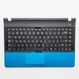 Клавиатура (топ-панель) для ноутбука Samsung 300E4A 300V4A черная с черной рамкой и синим топкейсом