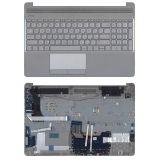 Клавиатура (топ-панель) для ноутбука HP 15-DW серая с серебристым топкейсом (с разбора)