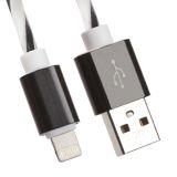 USB кабель для Apple iPhone, iPad, iPod 8 pin витая пара с металл. разъемами белый с черным, европакет LP