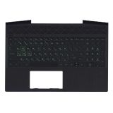 Клавиатура (топ-панель) для ноутбука HP Pavilion Gaming 15-CX черная с черным топкейсом и зеленой подсветка