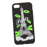 Силиконовый чехол Париж для Apple iPhone 7 черный, зеленые губки