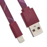 USB Дата-кабель для Apple Lightning 8-pin плоский Burberry 1 метр (розовый)