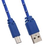 USB Дата-кабель LP Micro USB в оплетке синий с желтым, коробка