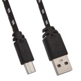 USB Дата-кабель LP Micro USB в оплетке черный с желтым, коробка