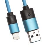 USB кабель для Apple iPhone, iPad, iPod 8 pin круглый soft touch металлические разъемы голубой, европакет LP