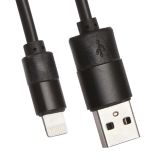USB кабель для Apple iPhone, iPad, iPod 8 pin круглый soft touch металлические разъемы черный, европакет LP