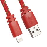 USB кабель для Apple iPhone, iPad, iPod 8 pin плоская оплетка красный, европакет LP