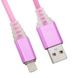 USB кабель "LP" для Apple 8 pin "Змея" LED TPE (розовый/блистер)