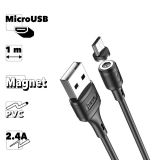 USB кабель HOCO X52 Sereno Magnetic MicroUSB, 2.4А, магнитный, 1м, PVC (черный)